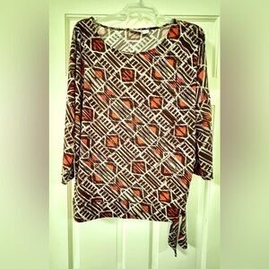 Chico's Brown and Orange Geometric Blouse, Size Large/12